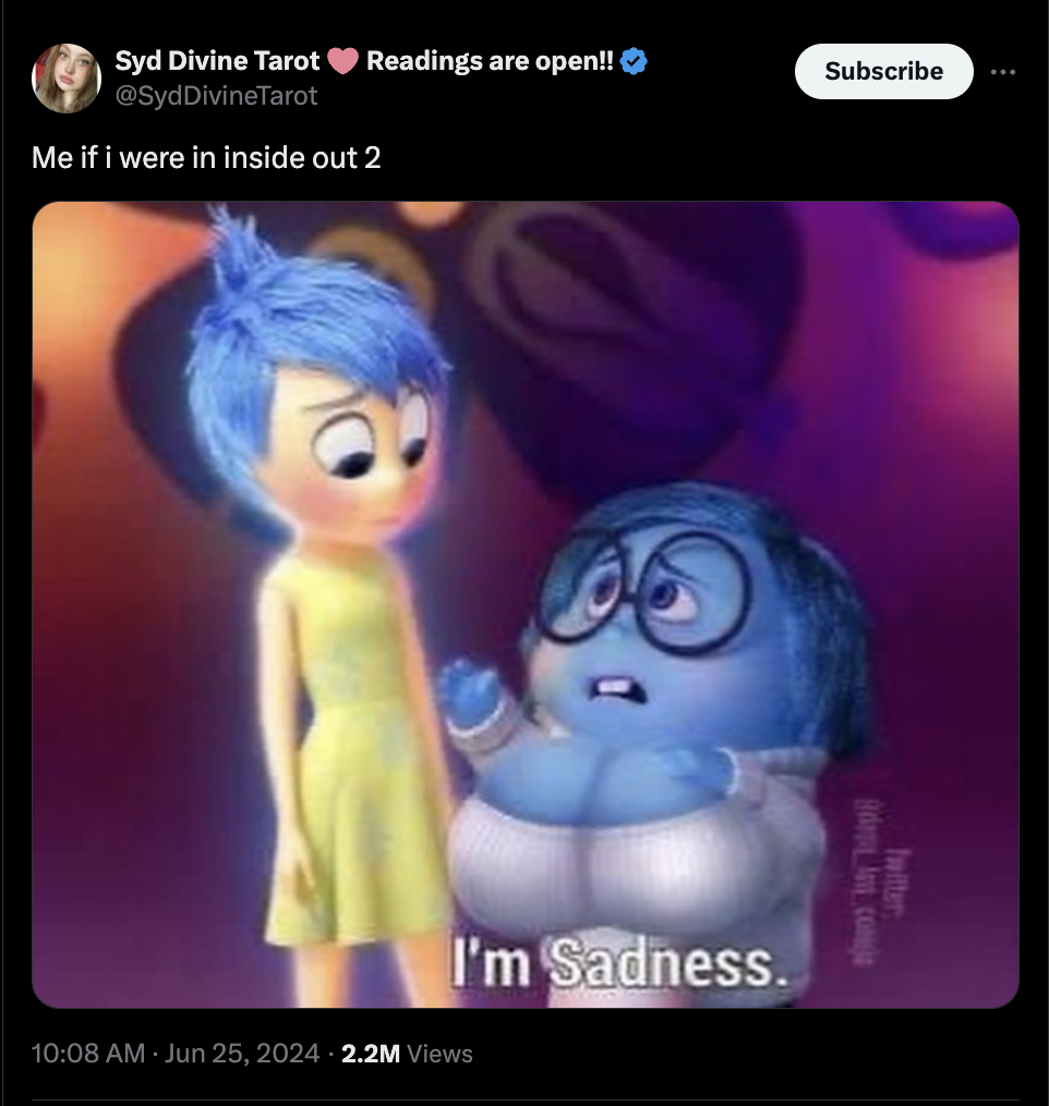 sadness and joy inside out memes - Syd Divine Tarot Readings are open!! Subscribe Me if i were in inside out 2 de com falter I'm Sadness. 2.2M Views